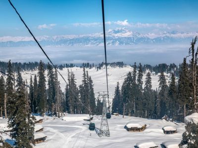 Gulmarg snow view with gondola cable car in Kashmir