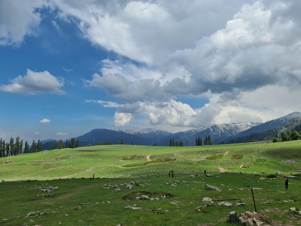 Snow covered slopes of Gulmarg in winter popular for skiing and snow activities in Kashmir.